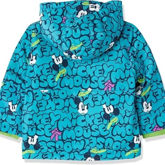 NEW Mickey Mouse Puffer Coat Sherpa Fleece Lining Small 6Y 7Y Blue Green Fun - Picture 3 of 3